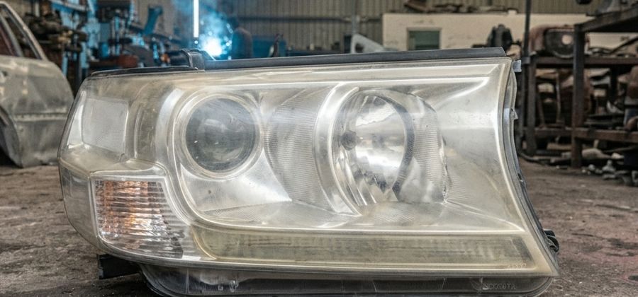 Option B — used Land Cruiser xenon headlight with a yellowed lens